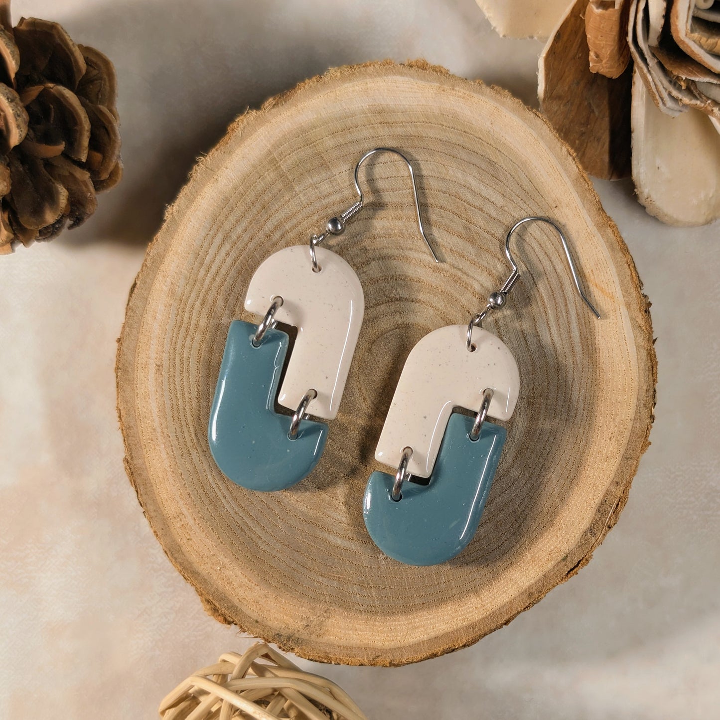 Boucles d’oreilles - Écru & Bleu Gris