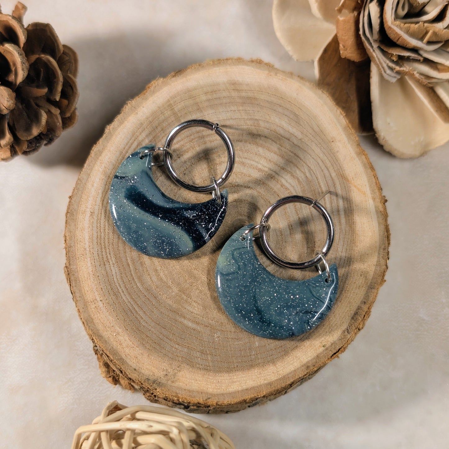 Boucles d’oreilles - Bleu Nuit Marbré & Argent