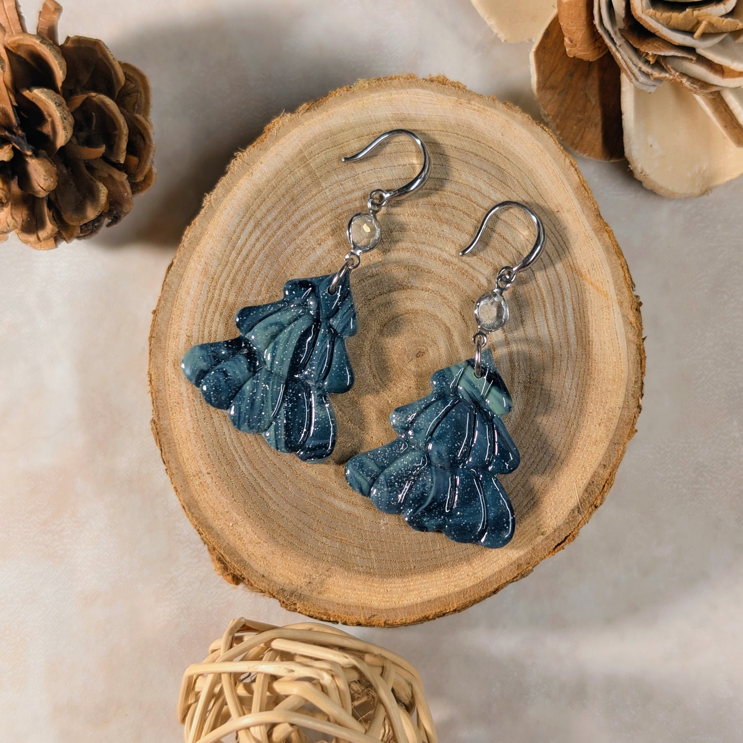 Boucles d’oreilles - Sapin Bleu Nuit Marbré & Argent