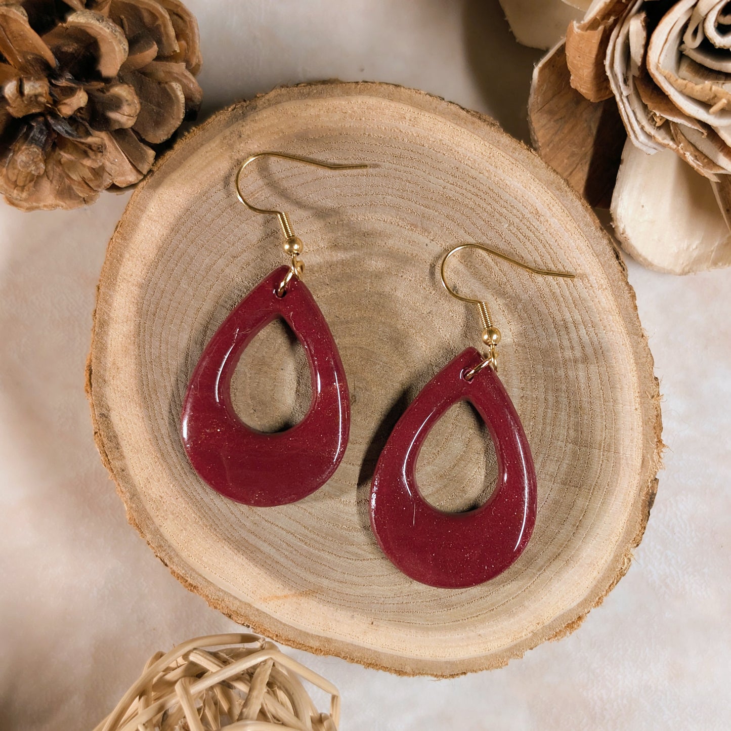 Boucles d’oreilles - Gouttes creuses Bordeaux