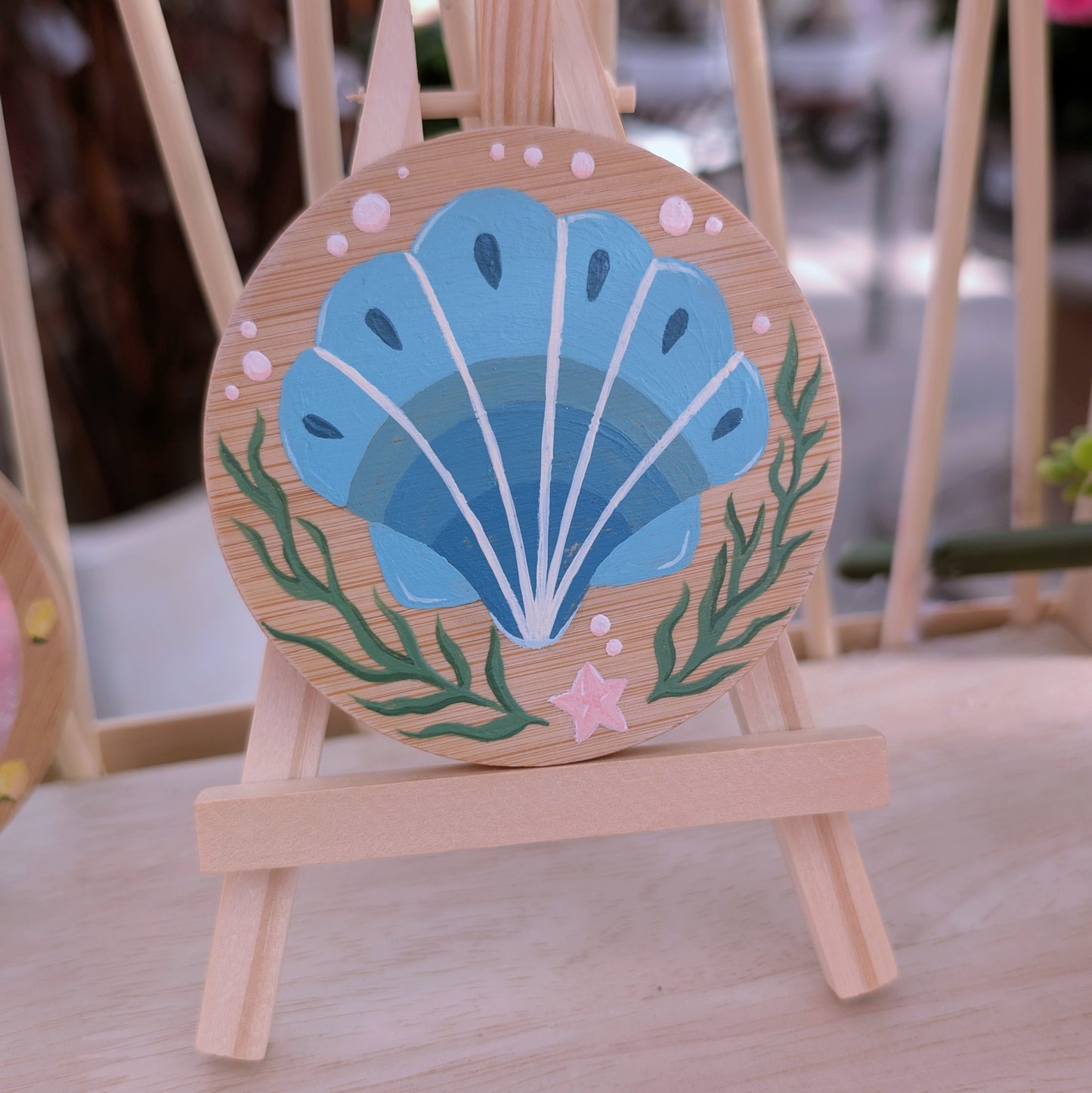 Miroir de poche peint - Coquillage bleu