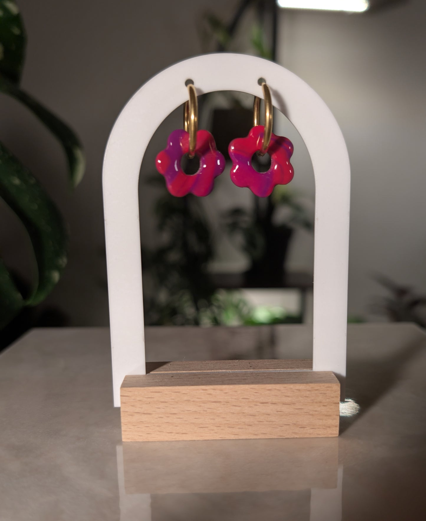 Pampille - Fleur rose/rouge et violet