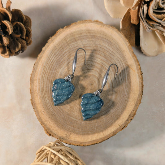 Boucles d’oreilles - Boules de Noël, Bleu Nuit Marbré & Argent