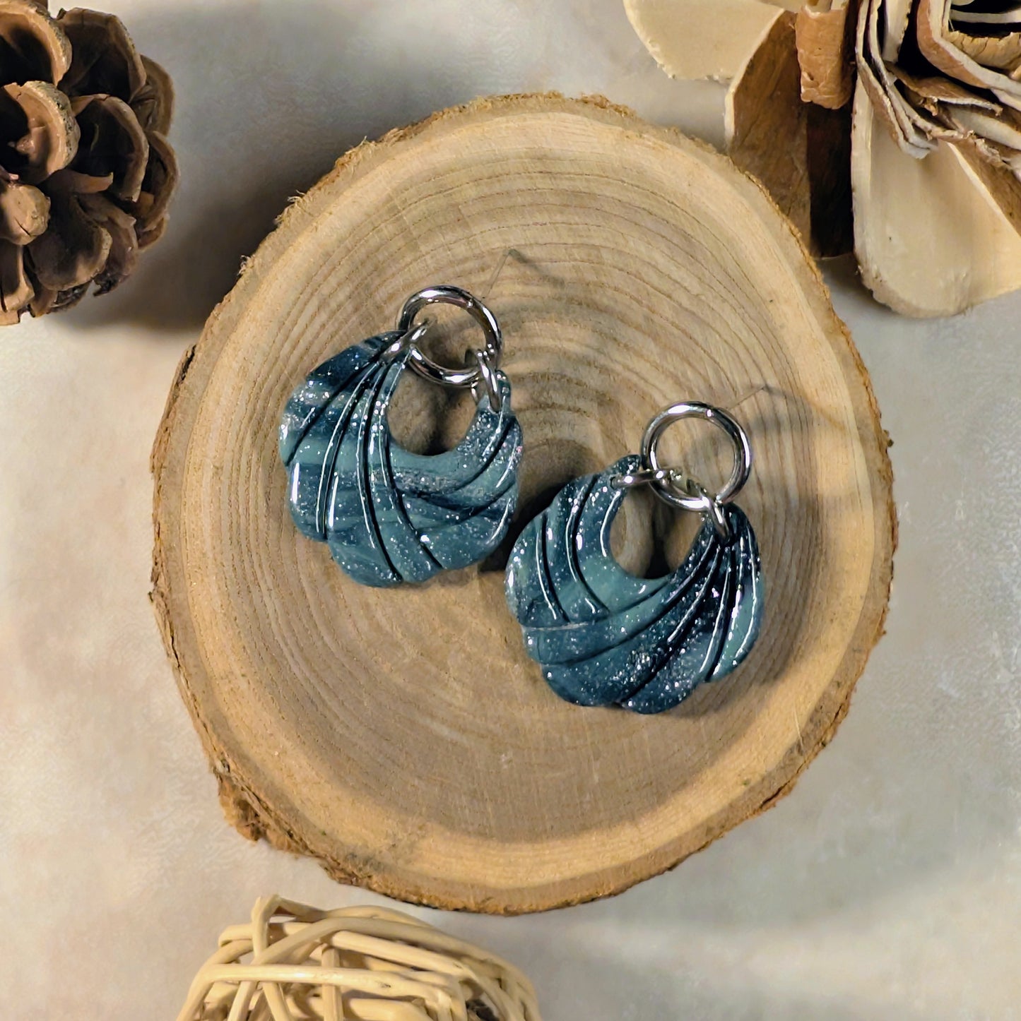 Boucles d’oreilles - Drapé Bleu Nuit Marbré & Argent