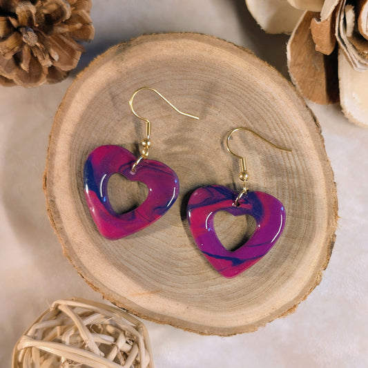 Boucles d’oreilles - Cœur Zébré Rose/Violet