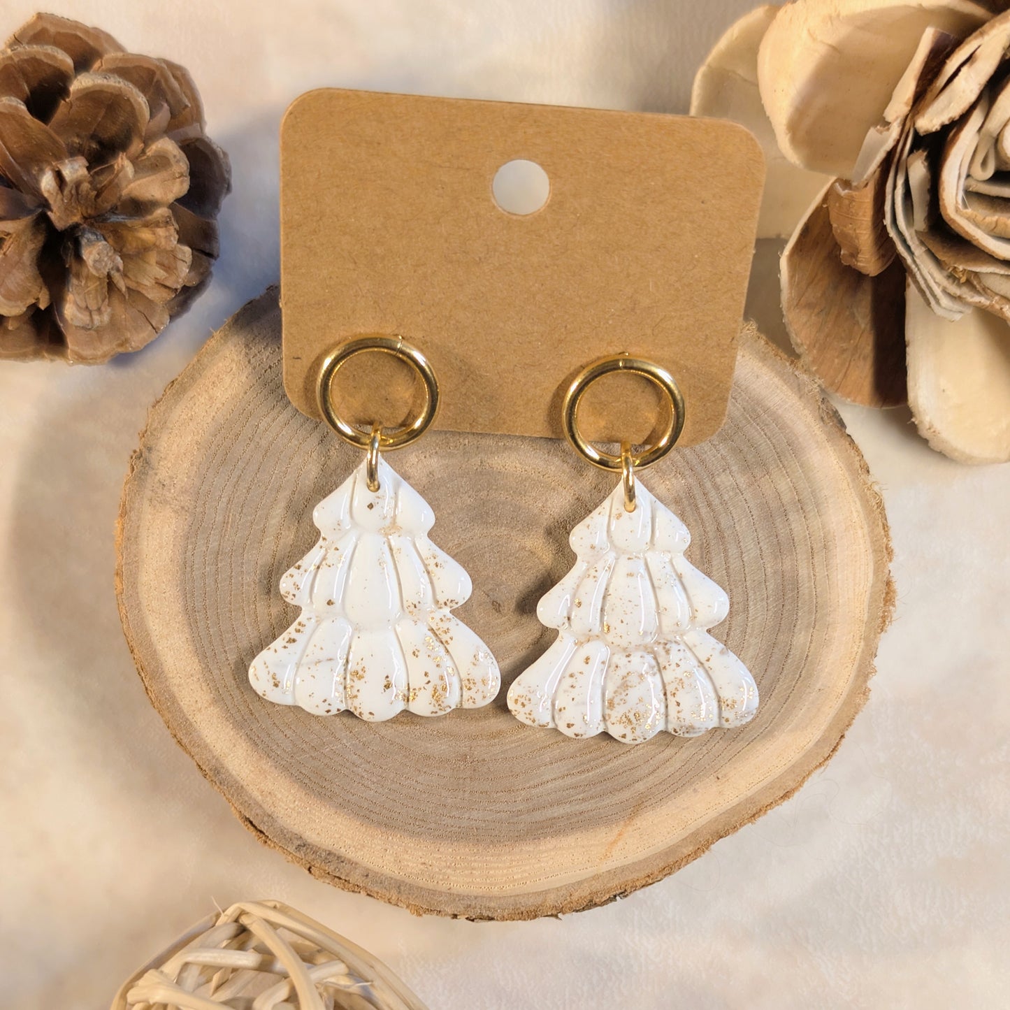 Boucles d’oreilles - Sapin Blanc & apprêt rond
