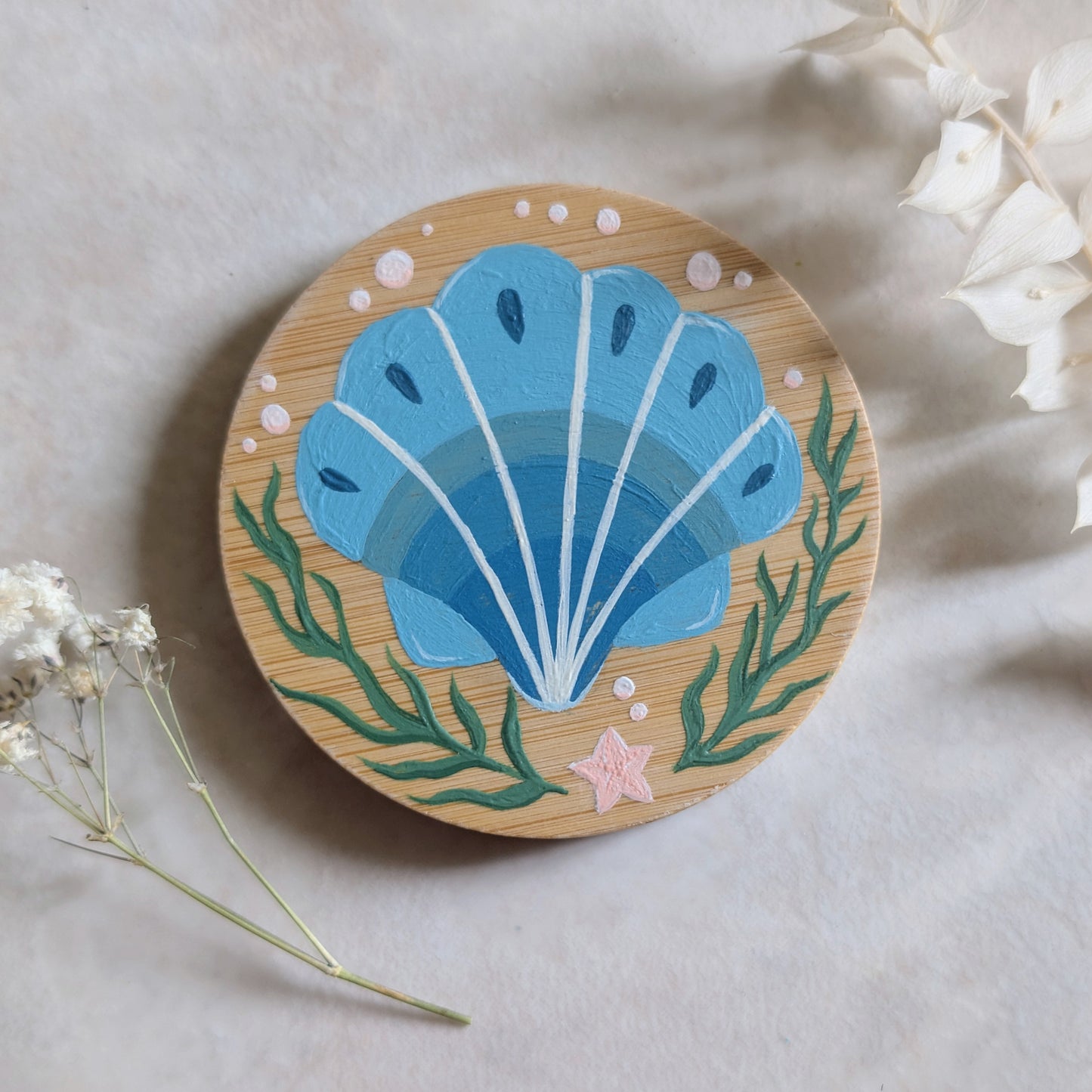 Miroir de poche peint - Coquillage bleu
