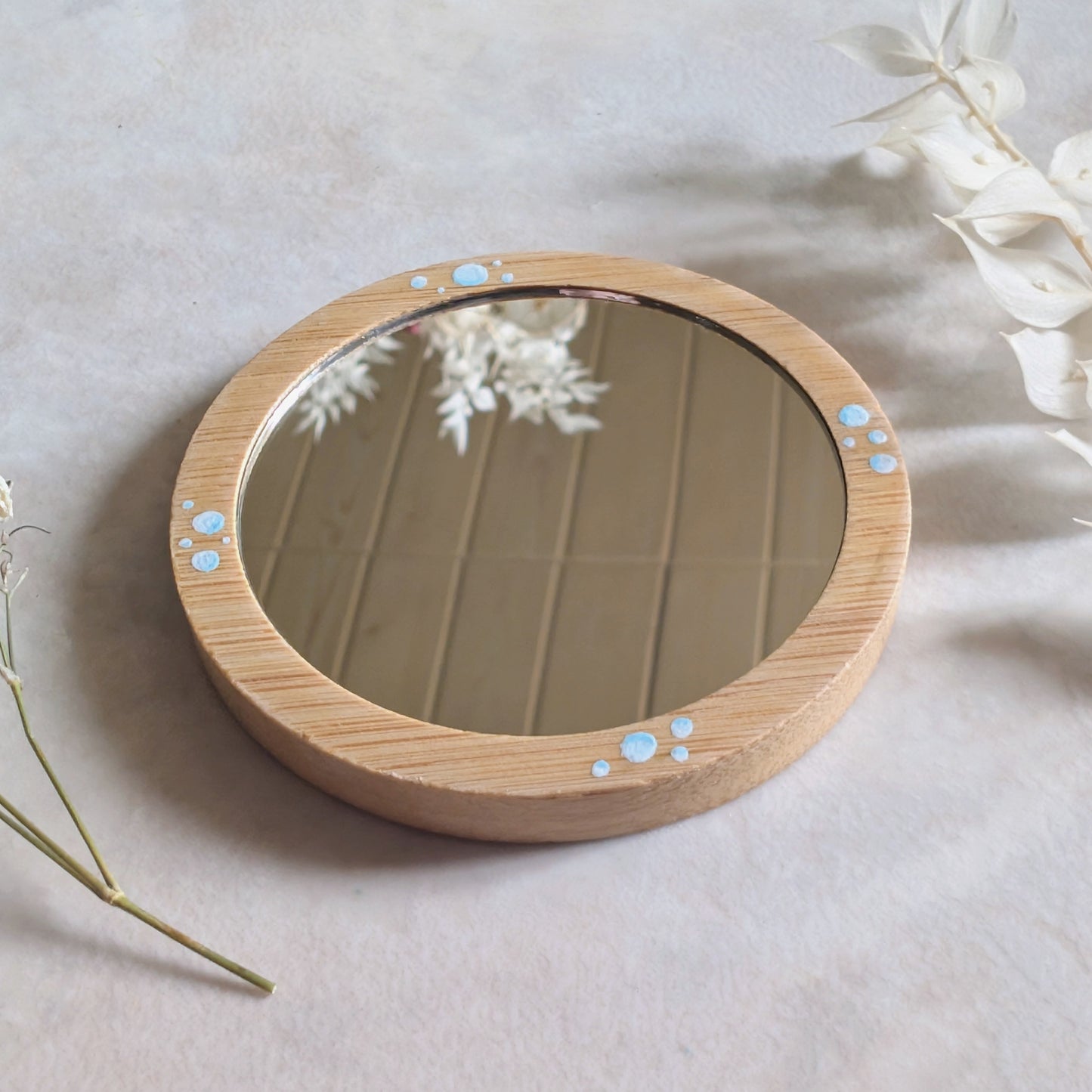 Miroir de poche peint - Coquillage bleu