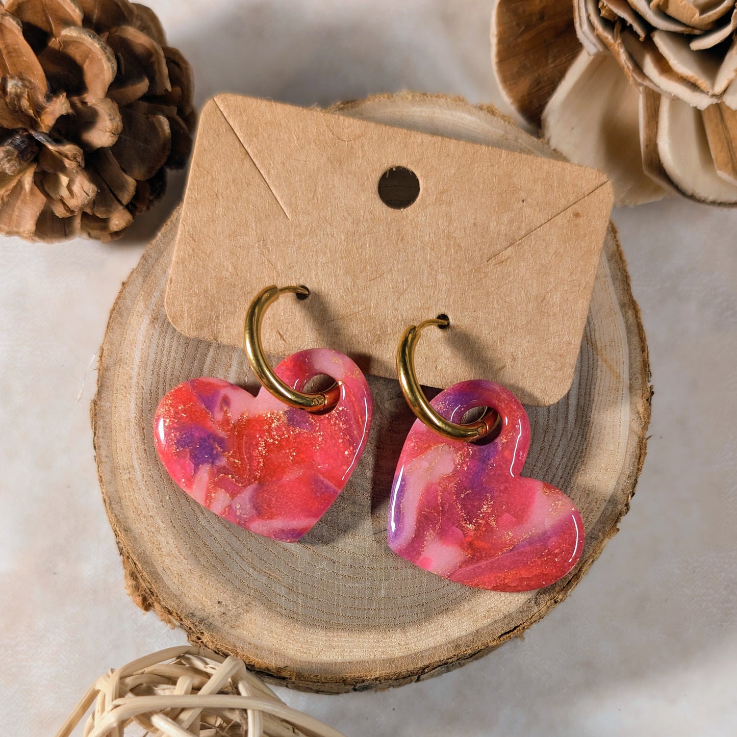 Pampille - Cœur rose effet Marbre