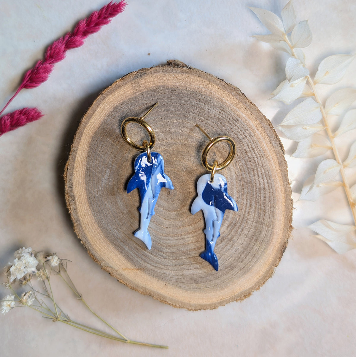 Boucles d'oreilles Requin bleu marbre
