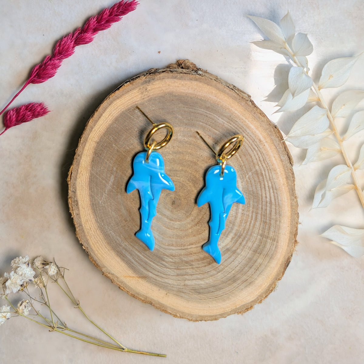 Boucles d'oreilles Requin bleu ciel