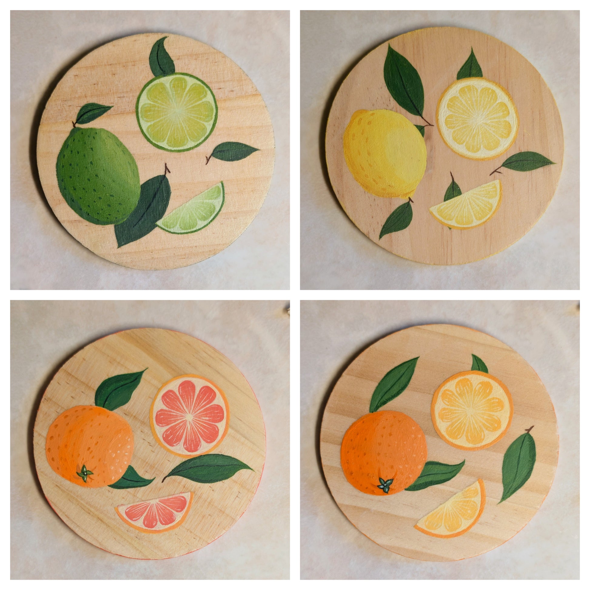 Set de 4 dessous de verre peints - Agrumes