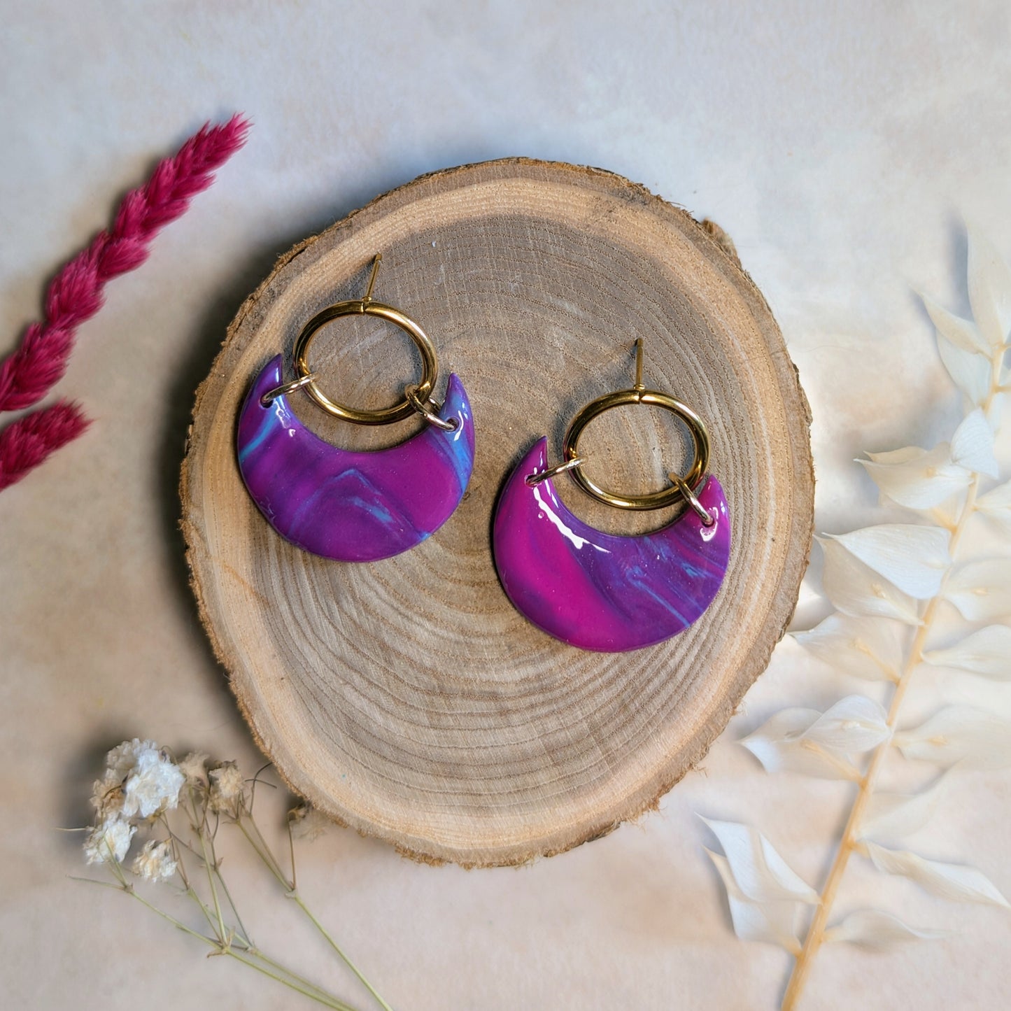 Boucles d'oreilles - Demi-Lunes Violettes et Bleues - Bloom Atelier