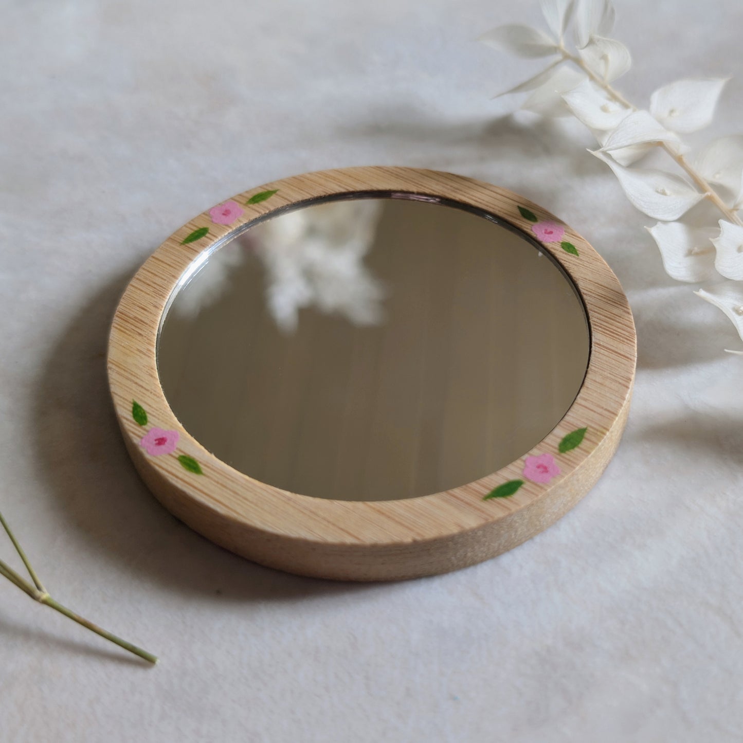 Miroir de poche peint - Fleurs