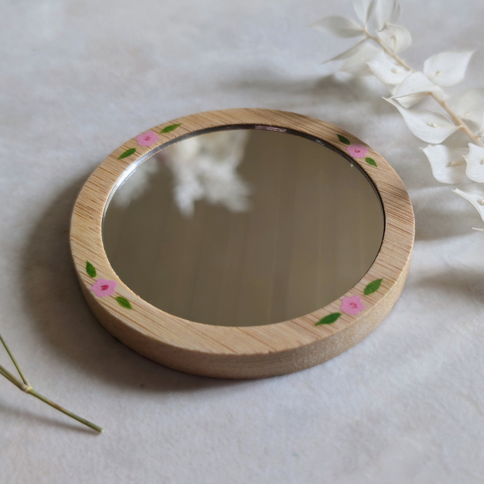 Miroir de poche peint - Fleurs
