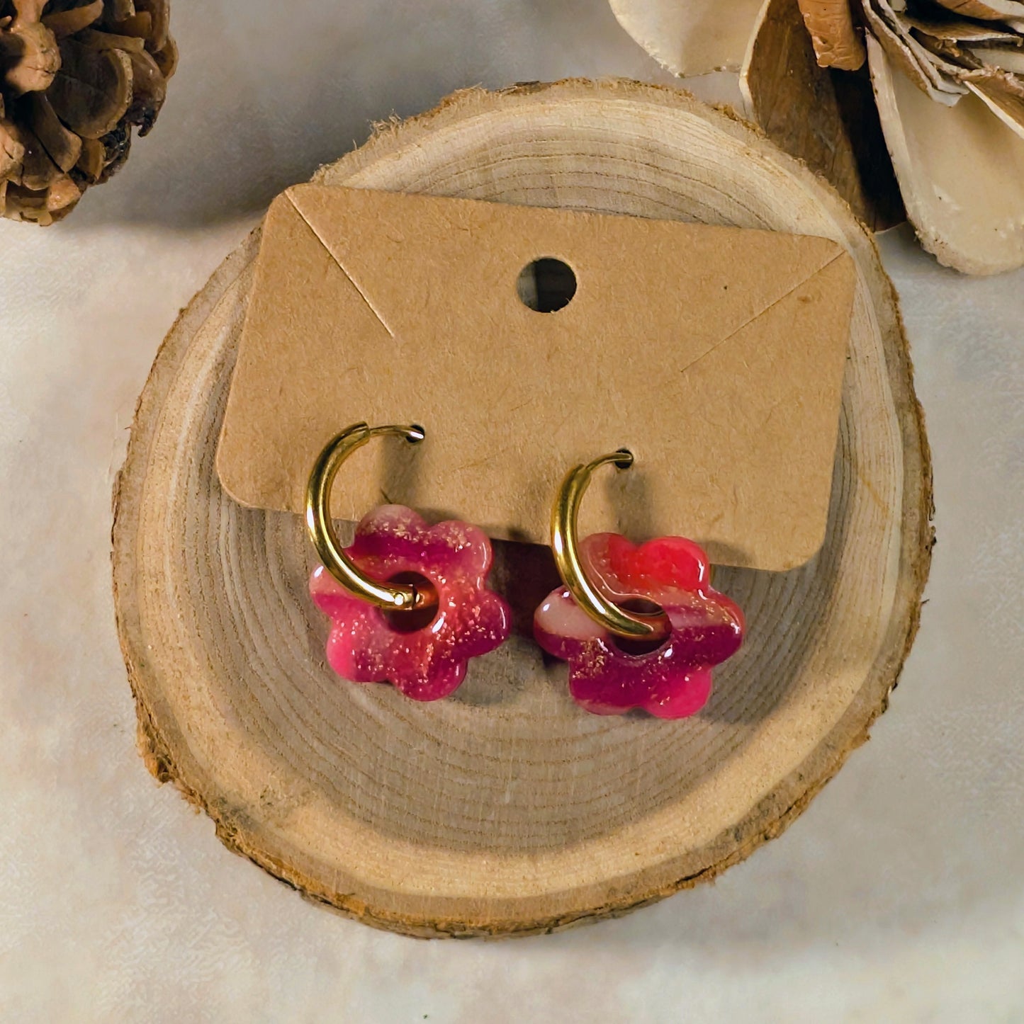 Pampille - Fleur rose effet Marbre