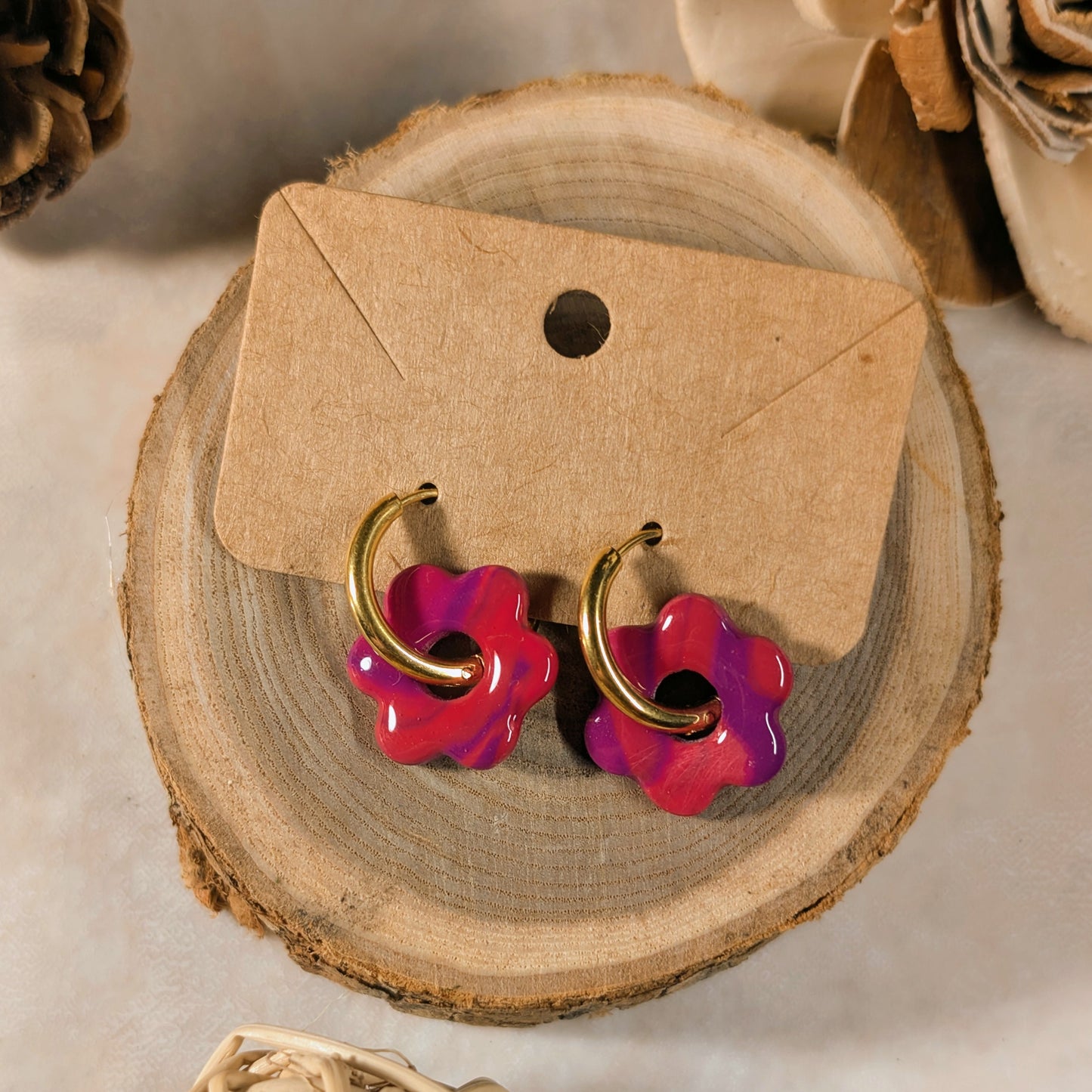 Pampille - Fleur rose/rouge et violet