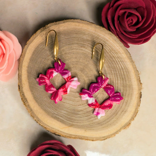 Boucles d’oreilles - Couronne rose fuchsia
