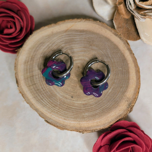 Pampille - fleur fushia, mauve et turquoise