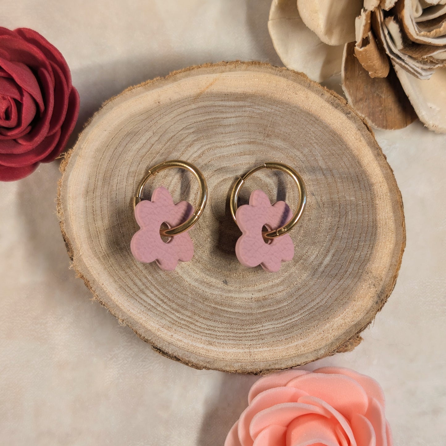 Pampille - fleur rose effet cuir